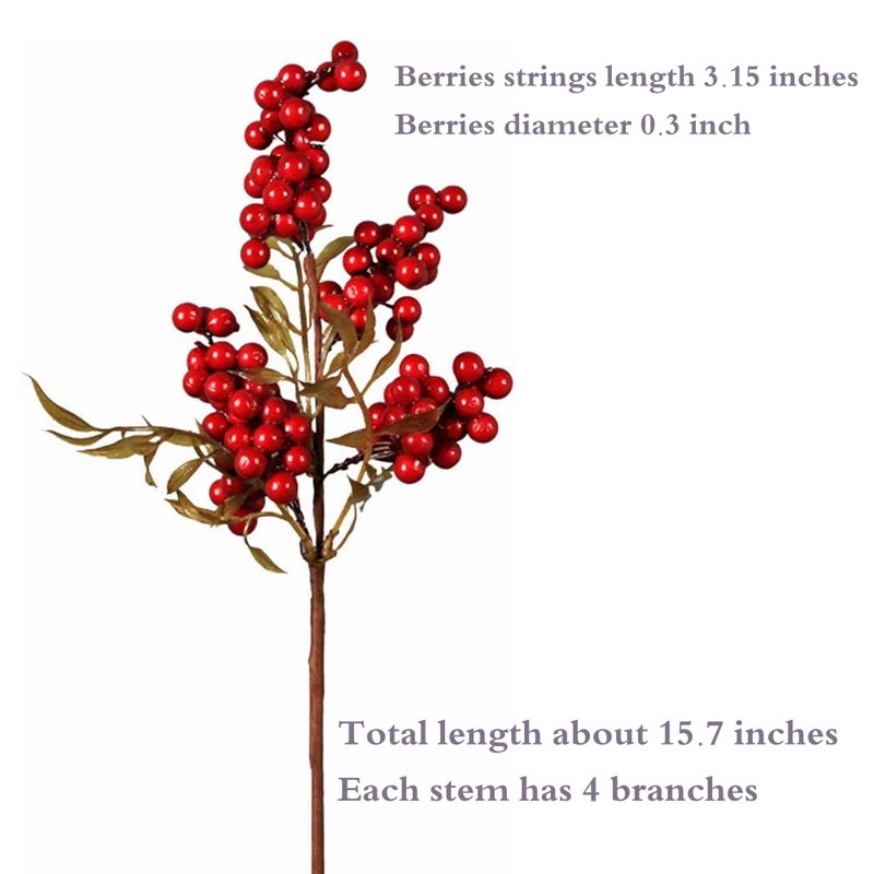M2cbridge Artificial Red Rosehip Berries Christmas Holly Berries (Set of 4) - Image 5